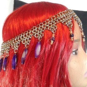 Handmade Chainmail Headpiece Agate Drop Z343